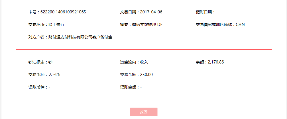 4月6日?？诳蛻艮D(zhuǎn)賬250元至微信賬戶